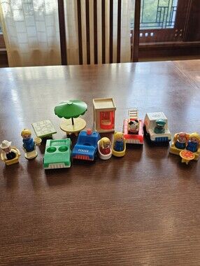 Vintage Fisher Price Little People Lot Cars, Phone Booth, People